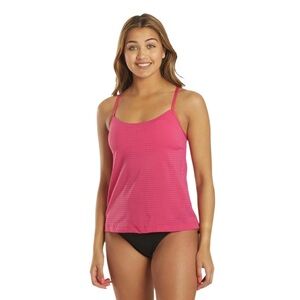 NWT NIKE Pink 2in1 Racerback Perforated Halter Tankini Swimsuit Workout Top XS